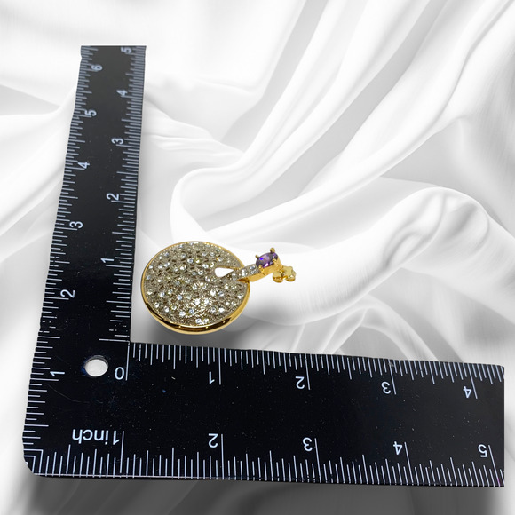 NEW Nadri Gold-Tone CZ Pavé Disc Drop Earrings Purple Statement Doorknocker - Picture 5 of 6